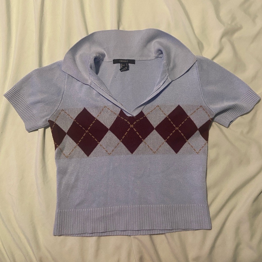 DEAD STOCK Blue Short Sleeve Academia Crop Top Indie, Preppy, Cute Plaid Pattern